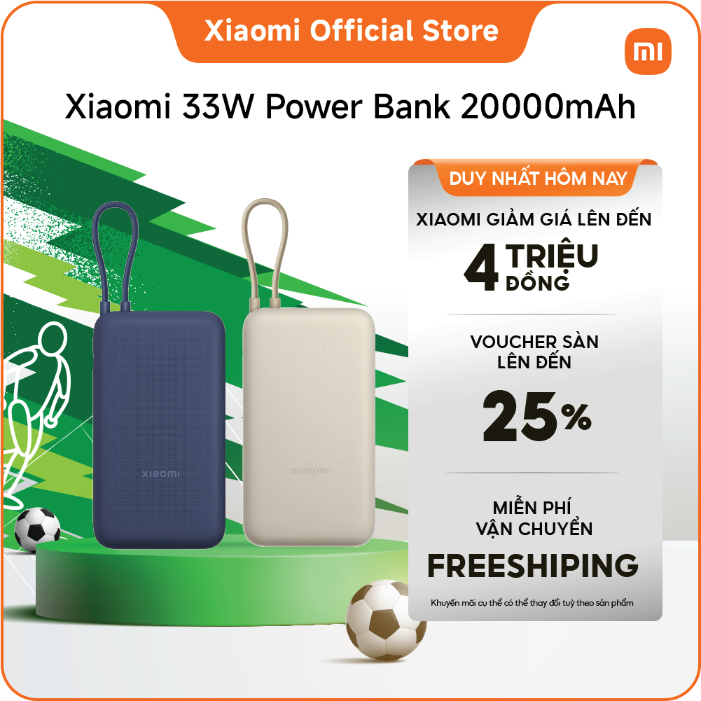 Xiaomi 33W Power Bank 20000mAh (Integrated Cable) Công suất cao, thời lượng pin dài với công nghệ sạc nhanh hai chiều
