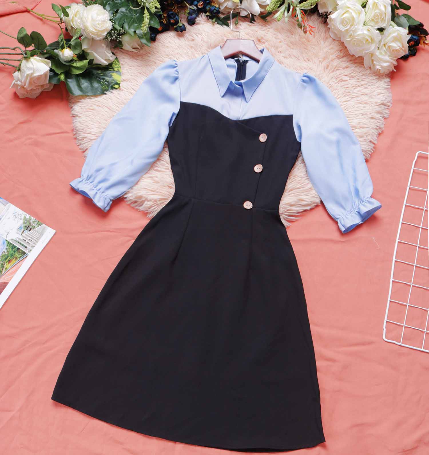 Đầm nữ công sở đẹp thiết kế cổ sơ mi thanh lịch thời trang nữ đi làm đi chơi vải mềm mát cao cấp - Lux W