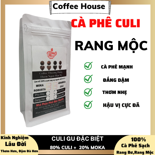 Cà phê hạt culi ,rang mộc. tỉ lệ 80% culi + 20% moka , rang xay nguyên chất 100%, pha phin, pha máy, cà phê thơm đậm đắng, hậu vị cực đã