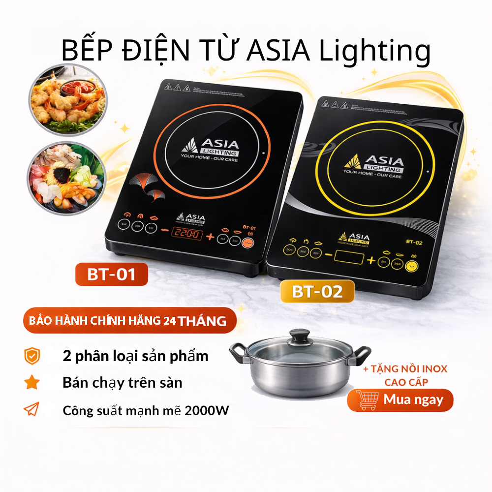 Bếp Từ Đơn ASIA Chính Hãng 2000W | Mặt Kính Chịu Lực, Cảm Ứng 1 Chạm | Nấu Nhanh, Tiết Kiệm Điện | Bếp Điện Từ Mini