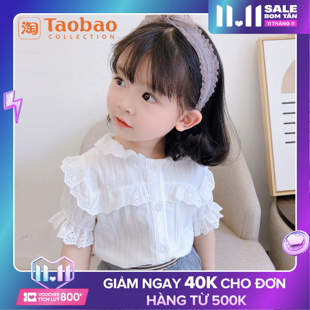 LAXIÁo Sơ Mi Trắng Cổ Bẻ Bé Gái Mẫu Mùa Hè Áo Sơ Mi Cộc Tay Viền Hoa Ren Kiểu Pháp Cotton Thoáng Khí Em Bé Trẻ Em Áo Mỏng