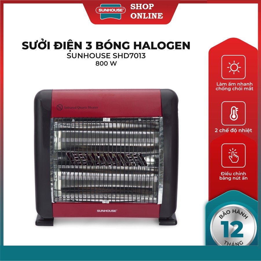 Đèn sưởi điện hồng ngoại SUNHOUSE SHD7013 - Đèn sưởi 2 bóng Sunhouse - Đèn sưởi Sunhouse thạch anh chống chói mắt - Đèn sưởi phòng ngủ - Bảo hành 12 tháng