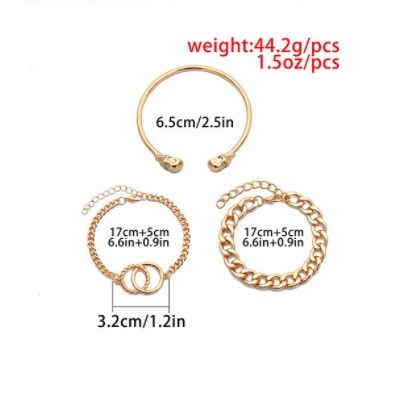 [3Pcs/Lot] Bộ 3 Vòng Tay Nữ Sành Điệu, Siêu Dễ Thương Mẫu Vòng Tròn Olympic + Đầu Lâu Kết Hợp Mắc Xích Trend Punk Cuban Thick Link Chain Bracelets Bangles For Women Metal Cuff Bracelet Fashion Hiphop Jewelry