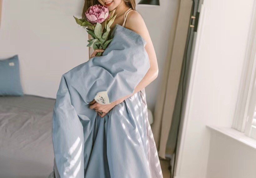 Bộ vỏ chăn ga cao cấp xuất Nhật màu xanh trơn