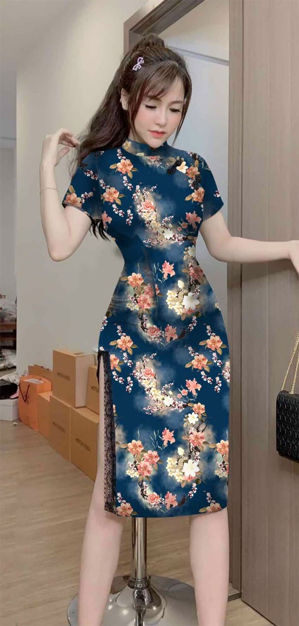 Đầm sườn xám phối ren xinh xinh