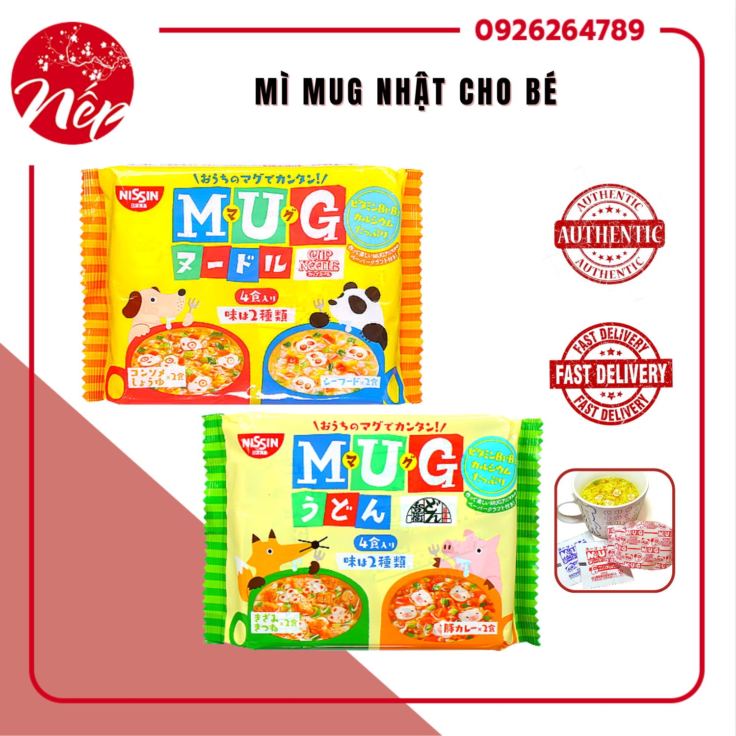 Mì Mug Nhật cho bé, mỳ mug vàng/xanh nissin Nhật Bản cho trẻ ăn dặm