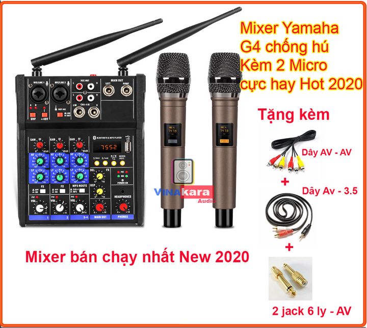 Mixer Bàn G4-USB + Tặng Kèm 2 Micro UHF + 1 Jack AV-AV + 1 jack AV - AV + 1 Jack AV - 3.5ly + 2 đầu 3.5ly - 6ly. Tiện lơi khi hát Karaoke, Livestream