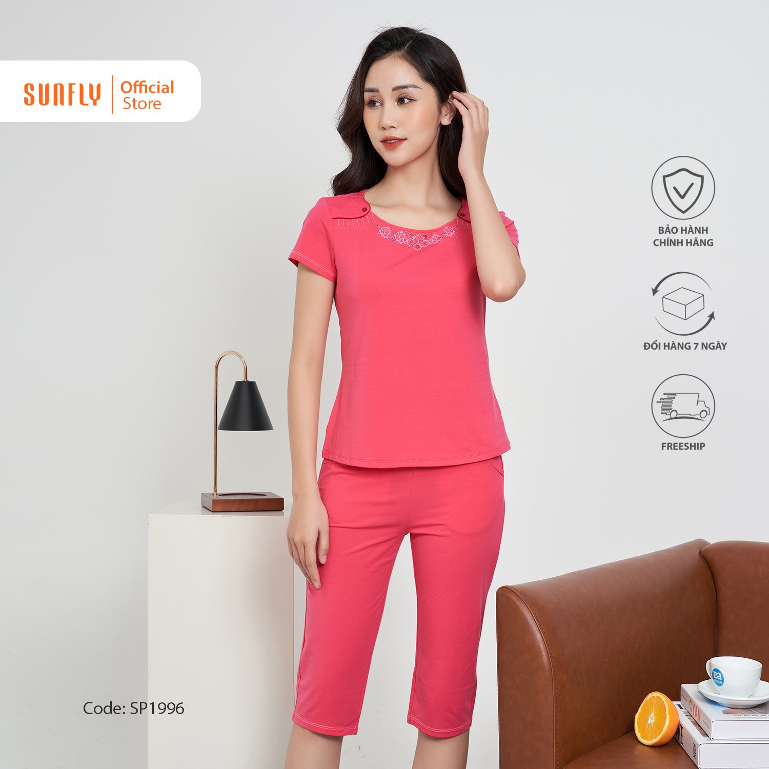 Bộ đồ mặc nhà nữ cotton sunfly áo cộc quần ngố sp1996