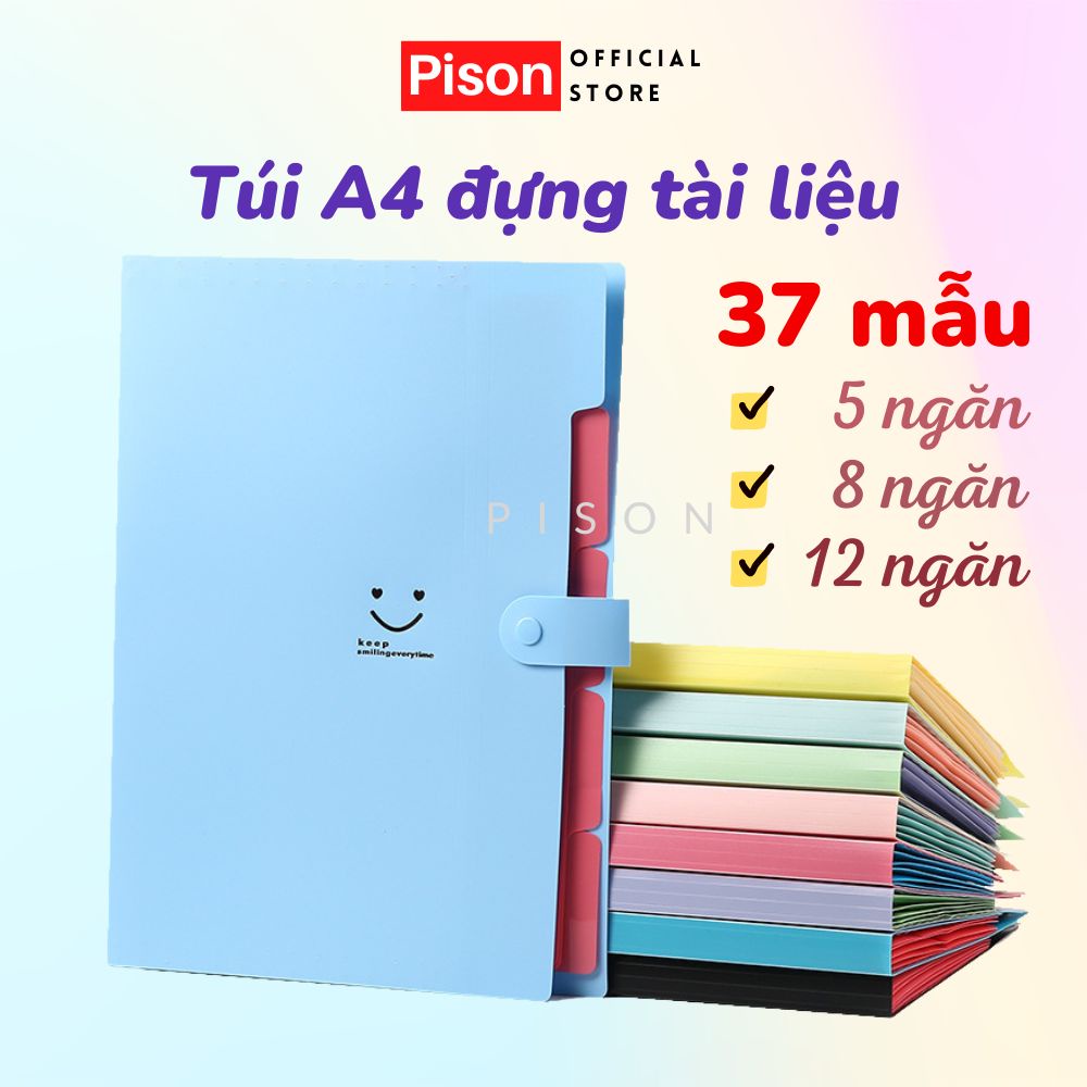 Túi đựng tài liệu nhiều ngăn A4 Pison kẹp tài liệu giấy A4, file đựng tài liệu 5/6/8/12 ngăn bìa hồ sơ nhựa cứng văn phòng phẩm