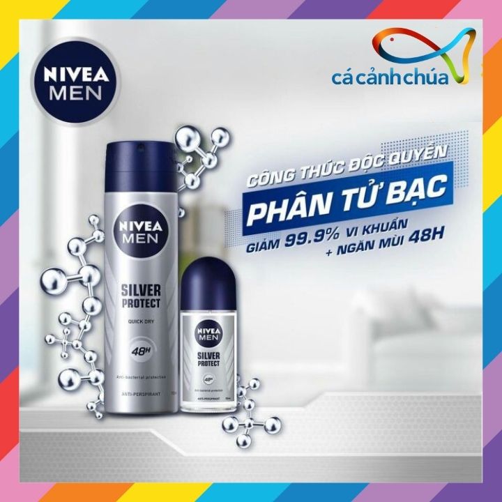 Combo 2 lăn – xịt ngăn mùi cho nam nivea men silver protect phân tử bạc giảm 99.9% vi khuẩn gây mùi – thái lan