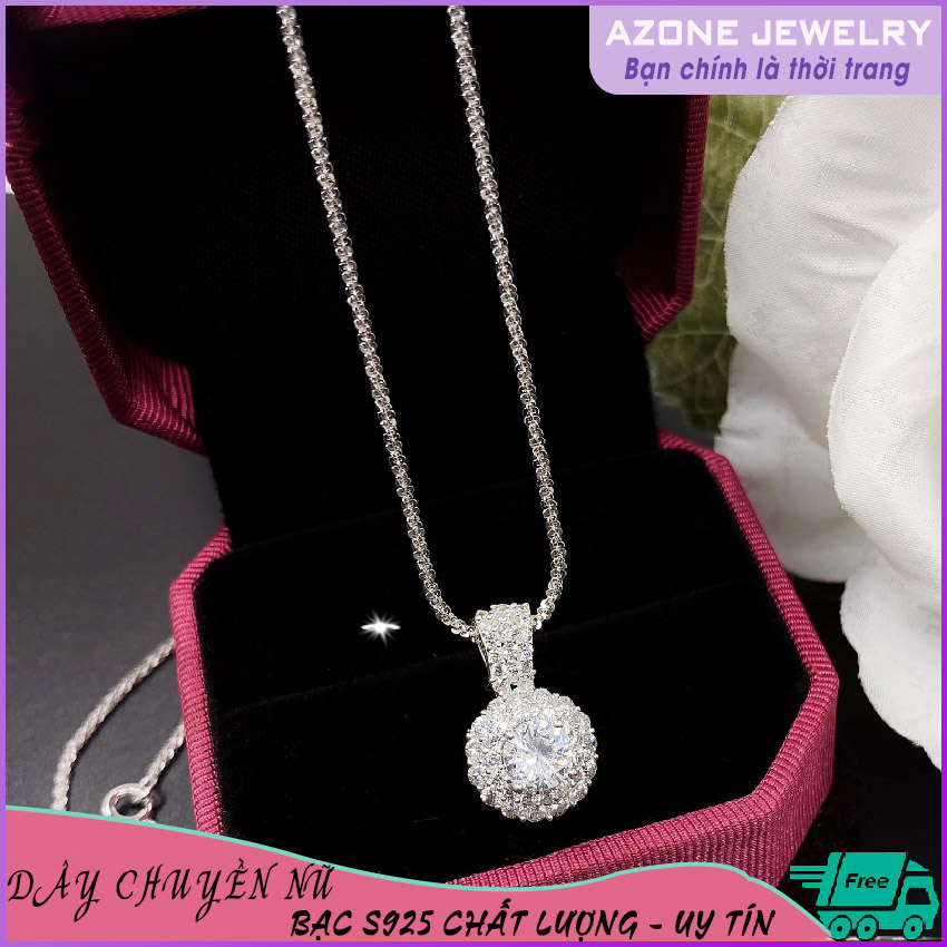 Dây chuyền nữ | Dây chuyền bạc | Dây chuyền nữ bạc | [FREESHIP] Mặt quả cầu bạc Bạc S925 Màu bạc #AZDC005 - Azone 24h Vòng đeo cổ bạc