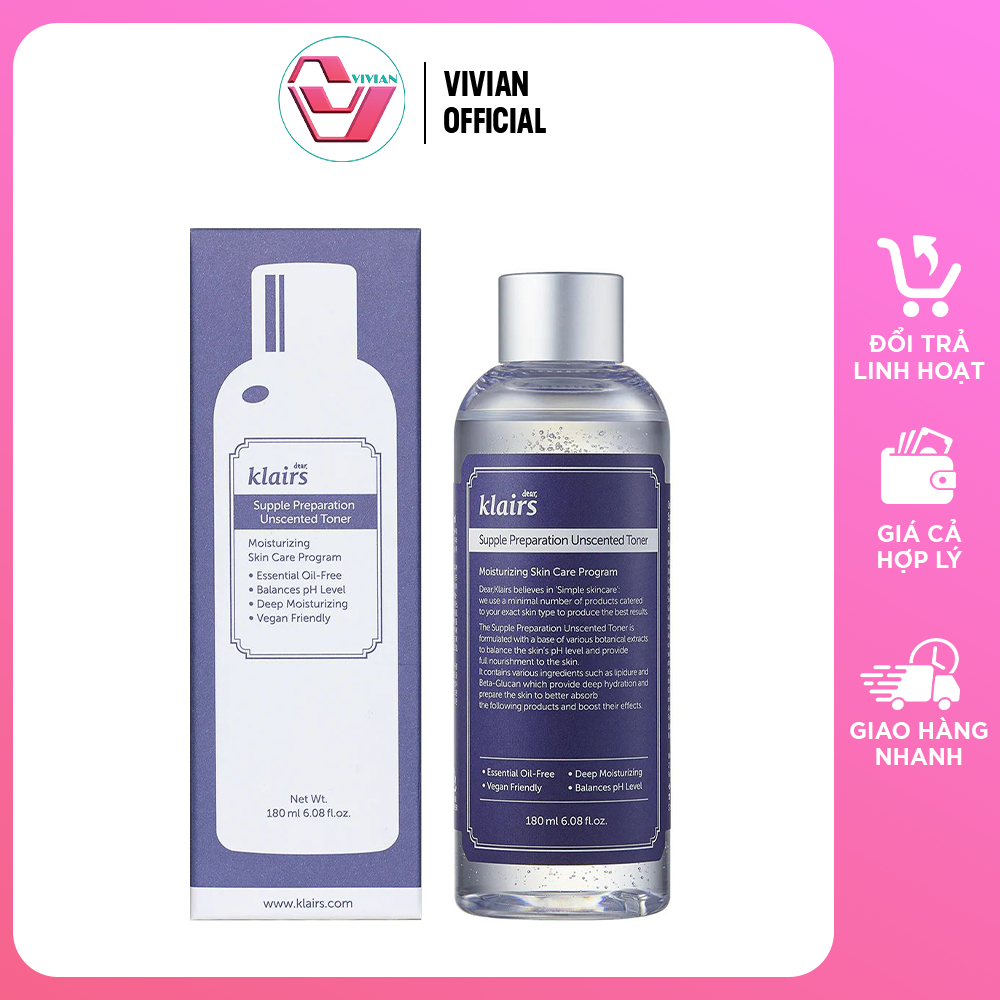 Nước hoa hồng không mùi Dear Klairs dưỡng ẩm da và làm mềm da Supple Preparation Unscented Toner - 180ml - Góc Nhỏ Vivian