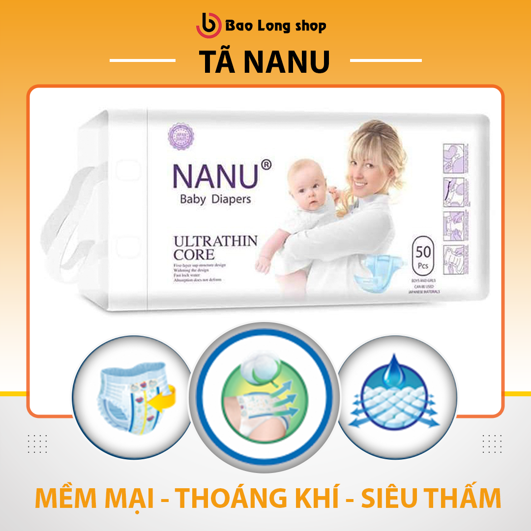 [HCM]HÀNG CHÍNH HÃNG - Tã/bỉm quần Nanu siêu thấm thoáng khí mềm mại cho bé - đủ size bịch 50 miếng