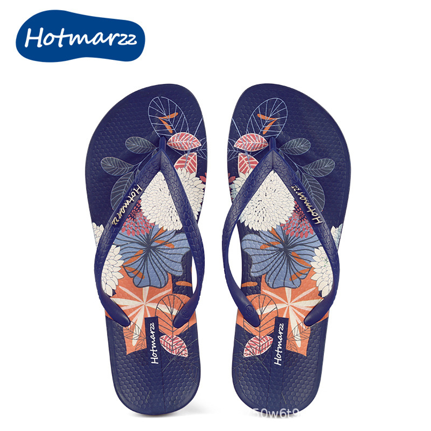 Xăng Đan, Dép Xăng Đan Hotmarzz Wanita Mencetak, Xăng Đan Chống Trượt Musim Panas Pantai Sepatu Xăng Đan Jepit Kasual HM0764