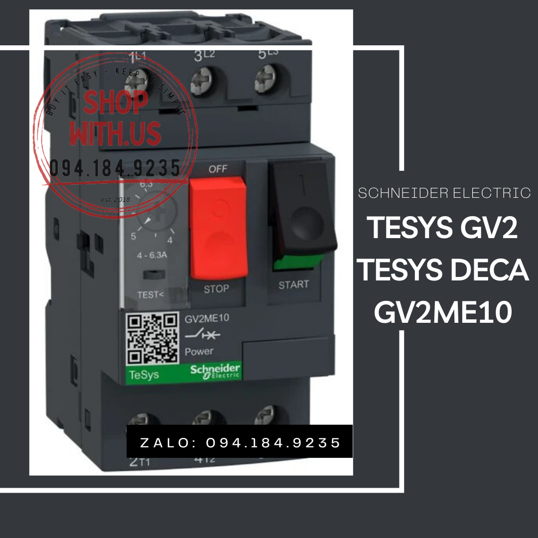 Cầu dao bảo vệ động cơ schneider gv2me10- cb bảo vệ động cơ 3 cực schneider - gv2me10 schneider - 3p - 690v
