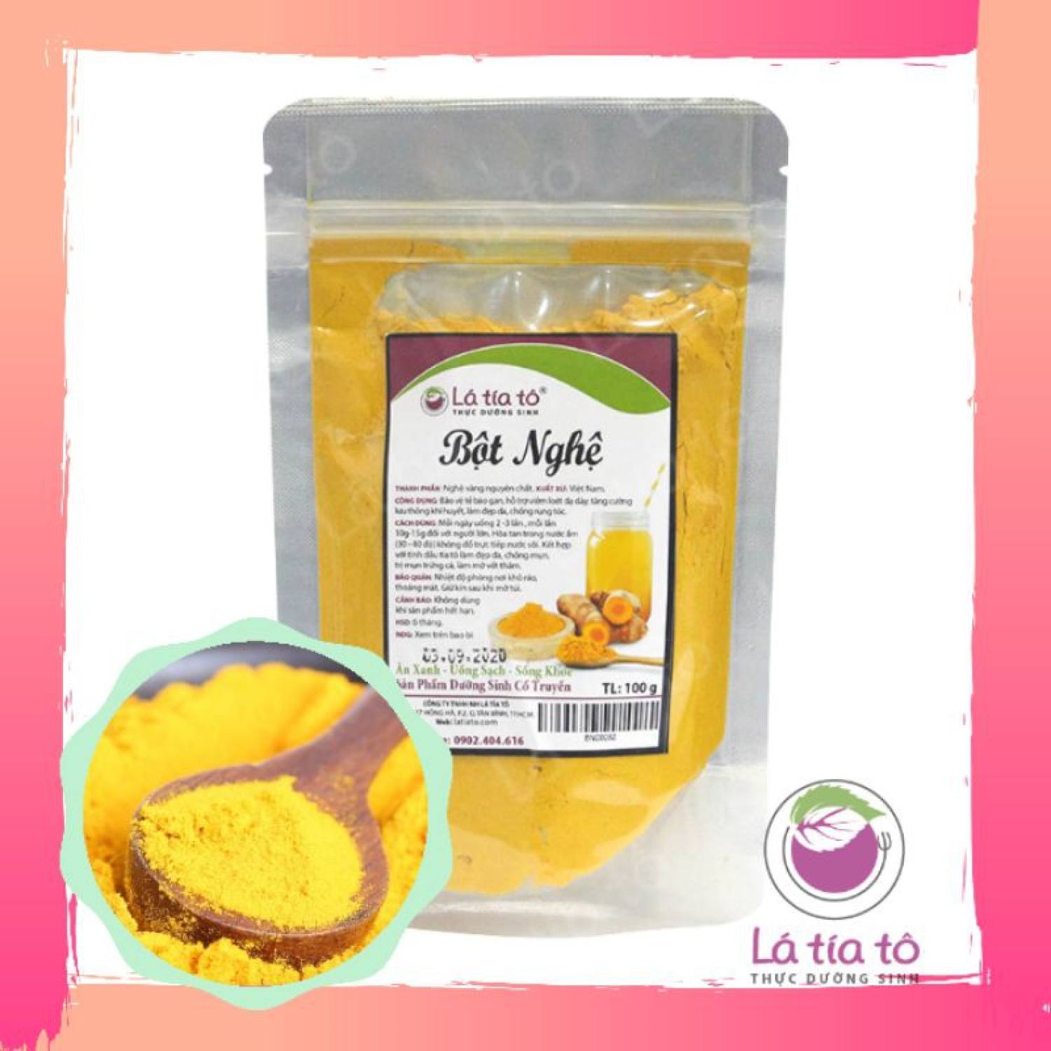 Bột nghệ nguyên chất 100gr - lá tía tô