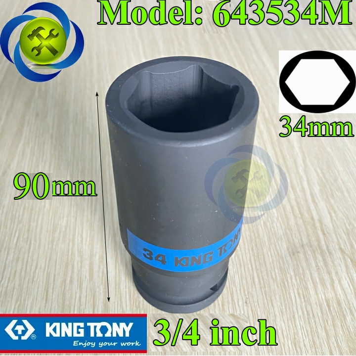 Tuýp 34mm 3/4 kingtony 643534m loại ngắn 6 cạnh màu đen