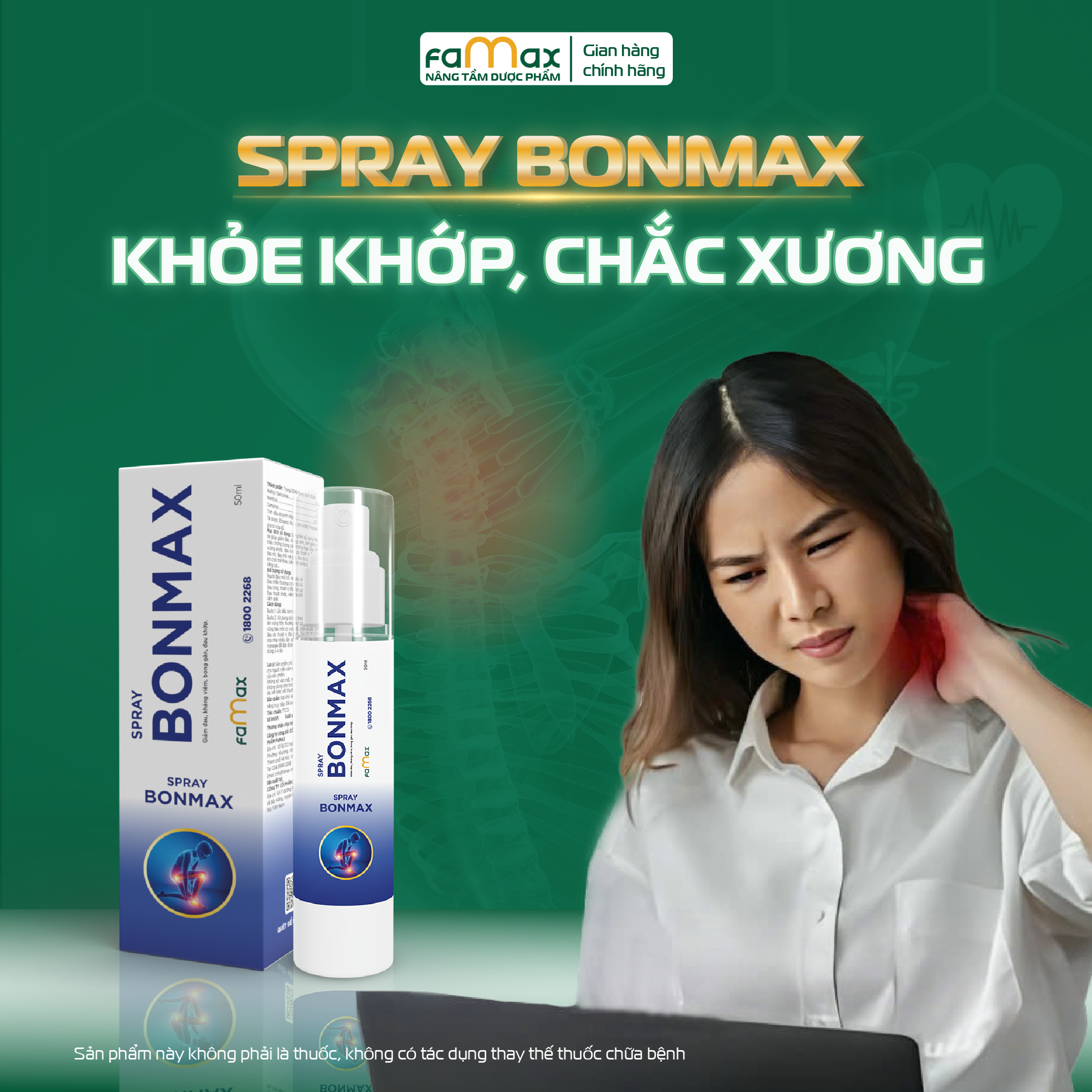 [FAMAX] Xịt giảm đau Bonmax Spray lọ 50ml - Hỗ trợ giảm đau nhức