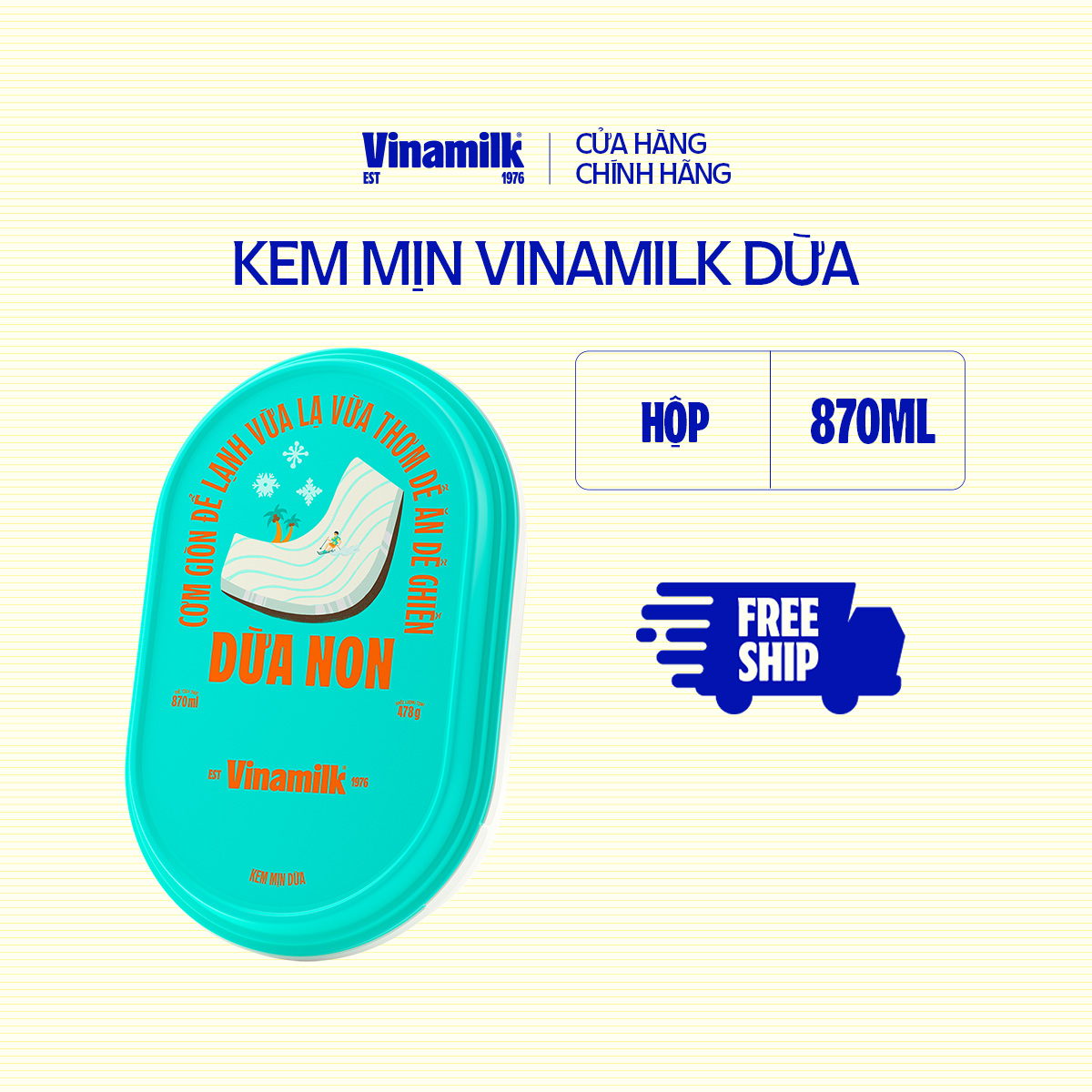 2 Hộp Kem Vinamilk Dừa Hộp 870ML