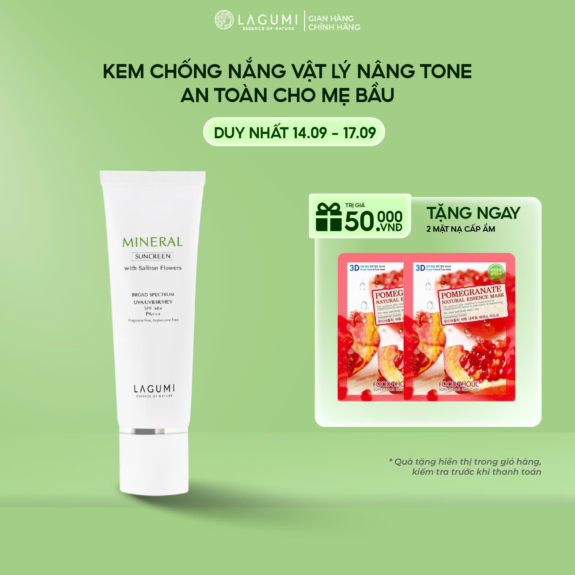 Kem chống nắng vật lý nâng tone Lagumi dành cho da dầu mụn nhạy cảm và an toàn cho mẹ bầu sau sinh S