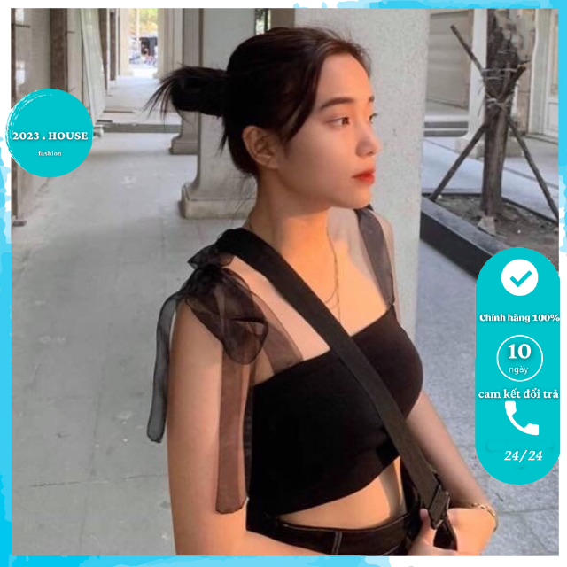Áo hai dây cột vai dáng croptop nữ tính - 2023 House