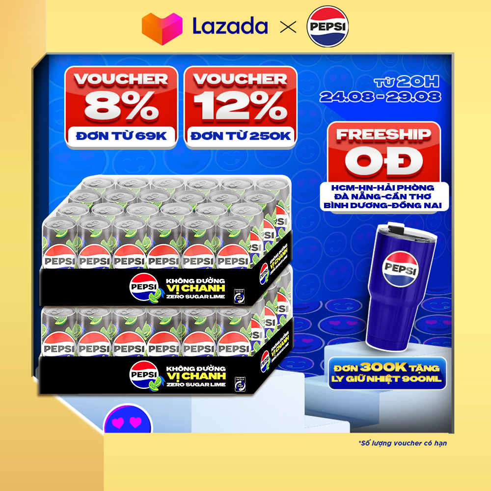 Combo 2 thùng 24 lon pepsi vị chanh không calo