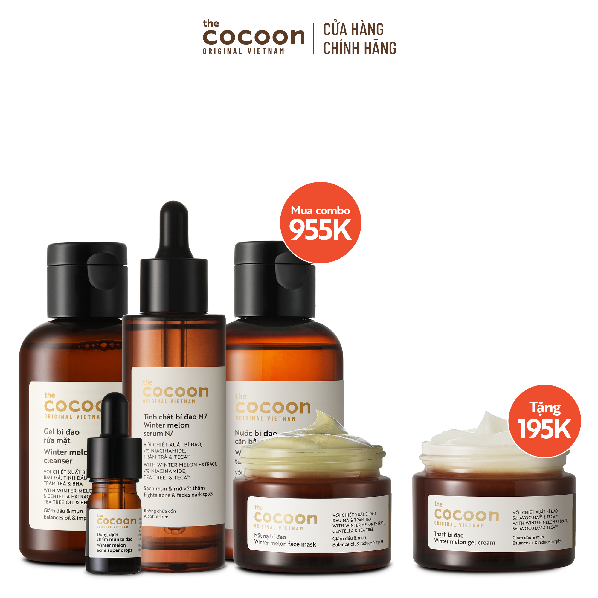 SPECIAL COMBO Chăm sóc da mụn chuyên sâu Cocoon - Tặng 1 Thạch bí đao 30ml