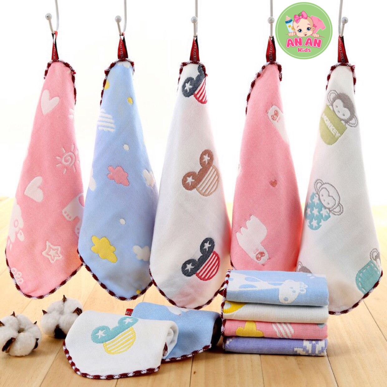 Set 5 khăn mặt sữa sợi tre túi zip lee lee dành cho bé sơ sinh