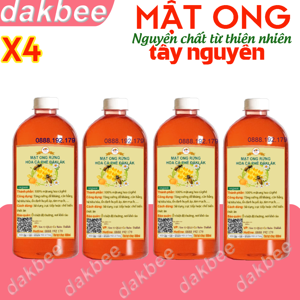 [COMBO] 4 LÍT Mật ong rừng hoa cà phê nguyên chất Daklak [COMBO] - tăng cường sức khỏe, sức đề kháng, cam kết chất lượng --[dakbee]
