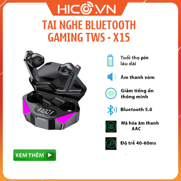 Tai nghe Bluetooth Gaming Không dây X15 TWS, GS6 Công Nghệ Bluetooth 5.0 Cảm Biến Chạm, Độ Trễ Âm Thấp