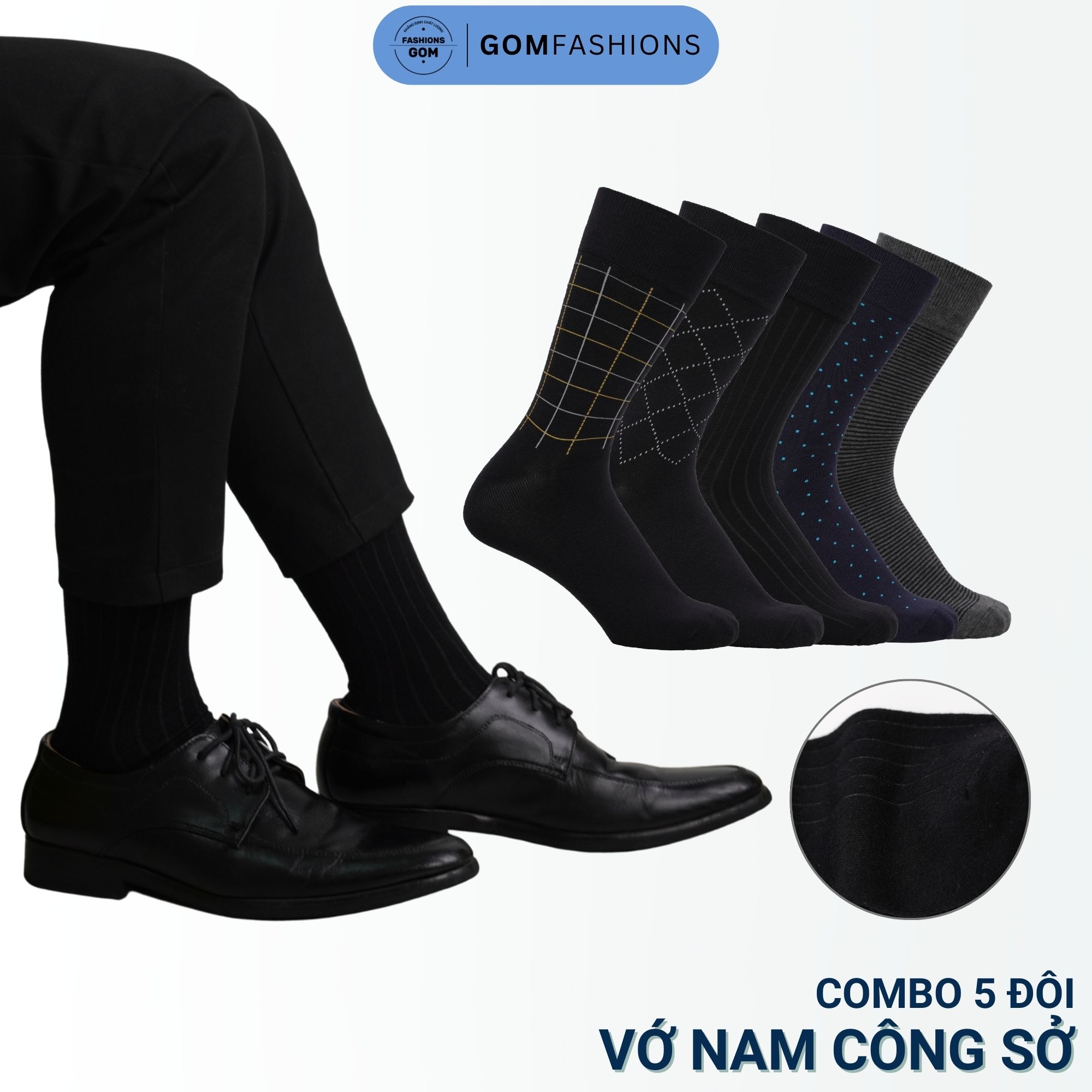 Hộp 5 đôi vớ nam cổ cao công sở mẫu MIX01, tất đi giày tây chất cotton cao cấp, hút ẩm, thoáng khí - GOM-MIX01-CB5