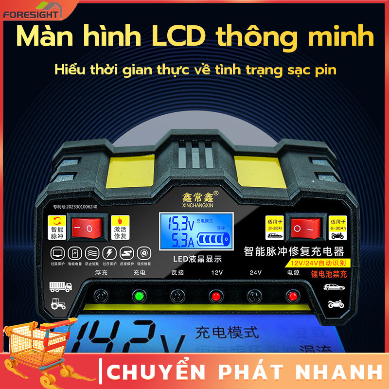 Bộ sạc bình ắc quy tự ngắt 12v 24v, sạc bình ắc quy xe máy ô tô từ 4ah - 200ah hàng chính hãng FO
