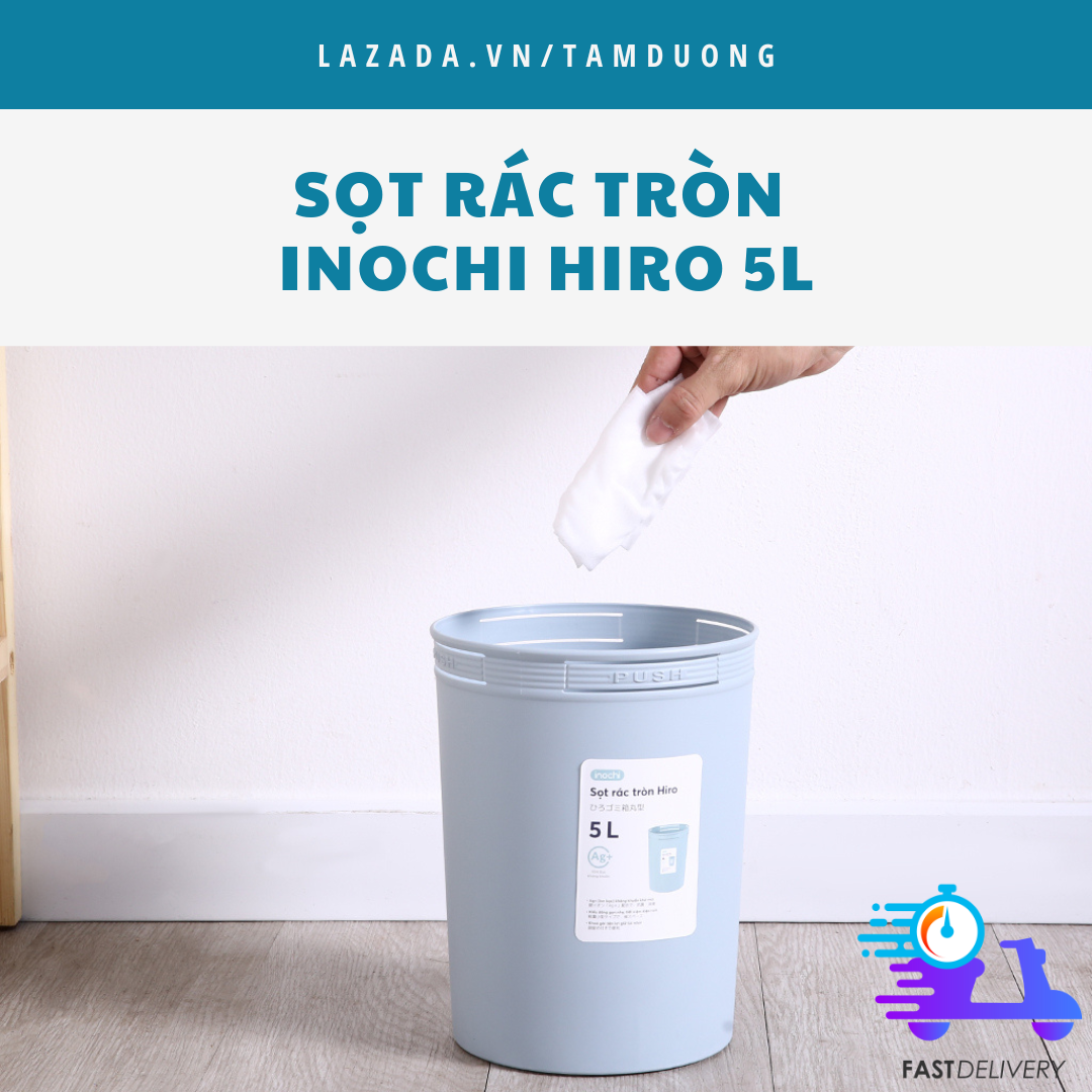Sọt rác tròn Inochi 5L (công nghệ ion Ag+ giúp kháng khuẩn khử mùi, giảm mùi khi sử dụng) [HCM-Giao hoả tốc 2h]