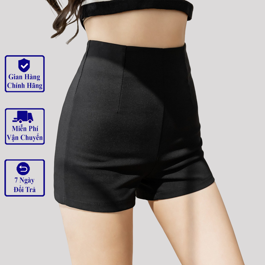 Quần Short đùi Nữ Cạp Cao MADELA Dáng Ôm Body, Quần đùi nữ lưng cạp khoá sau vải umi hàn cao cấp