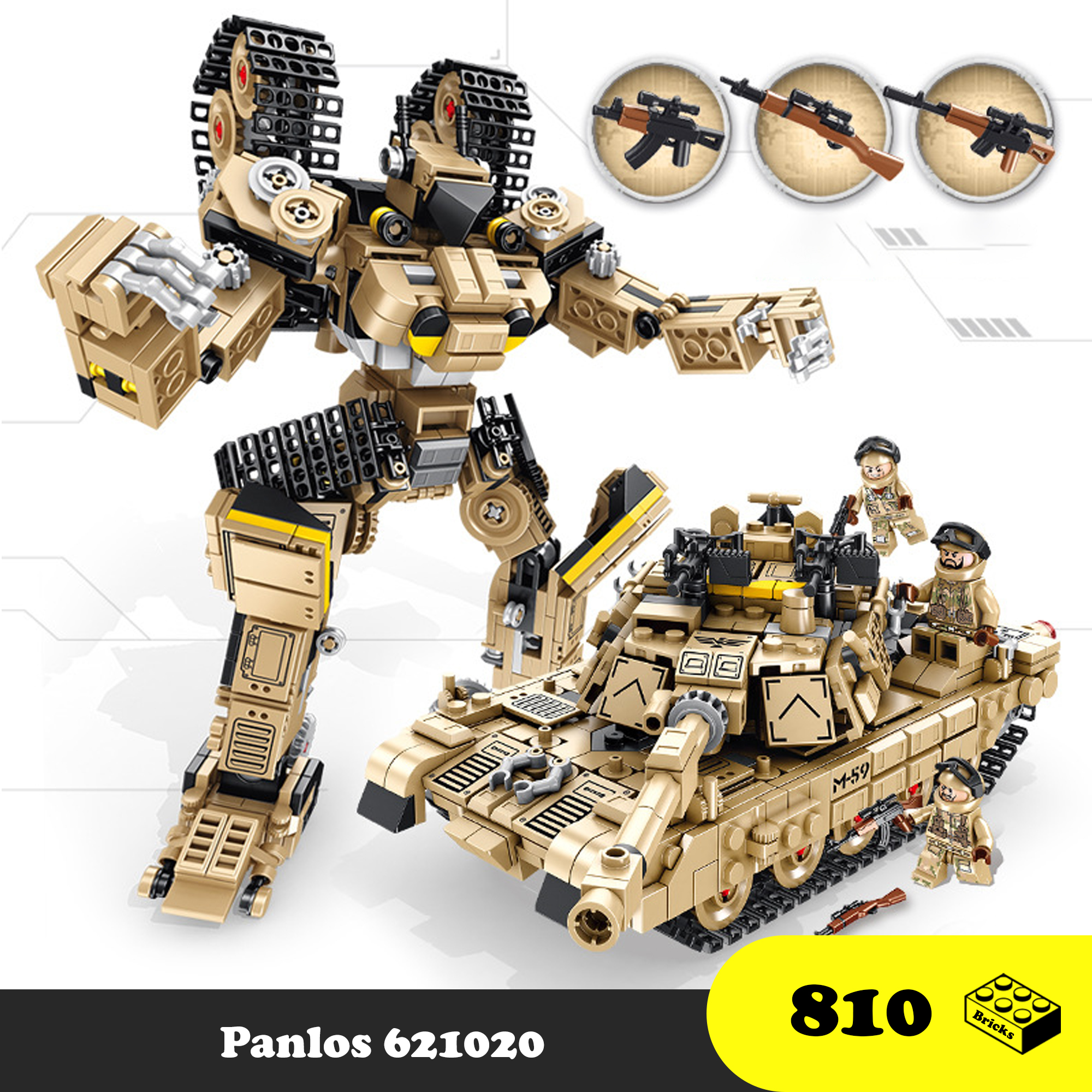 Đồ chơi Lego Lắp Ráp Xe Tank Biến Hình Robot - Panlos 621020 Xe Tank Quân đội Hoa Kỳ - 810 Mảnh ghép