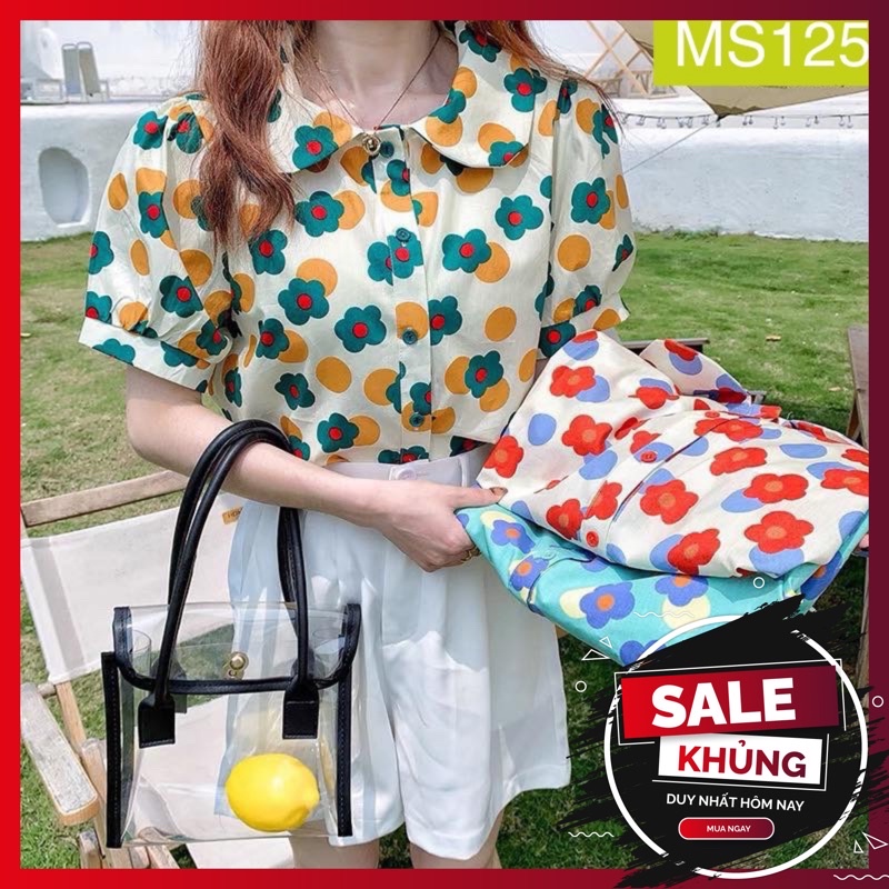 ❌freeship- áo sơ mi nữ cổ sen hoa dễ thương ms125