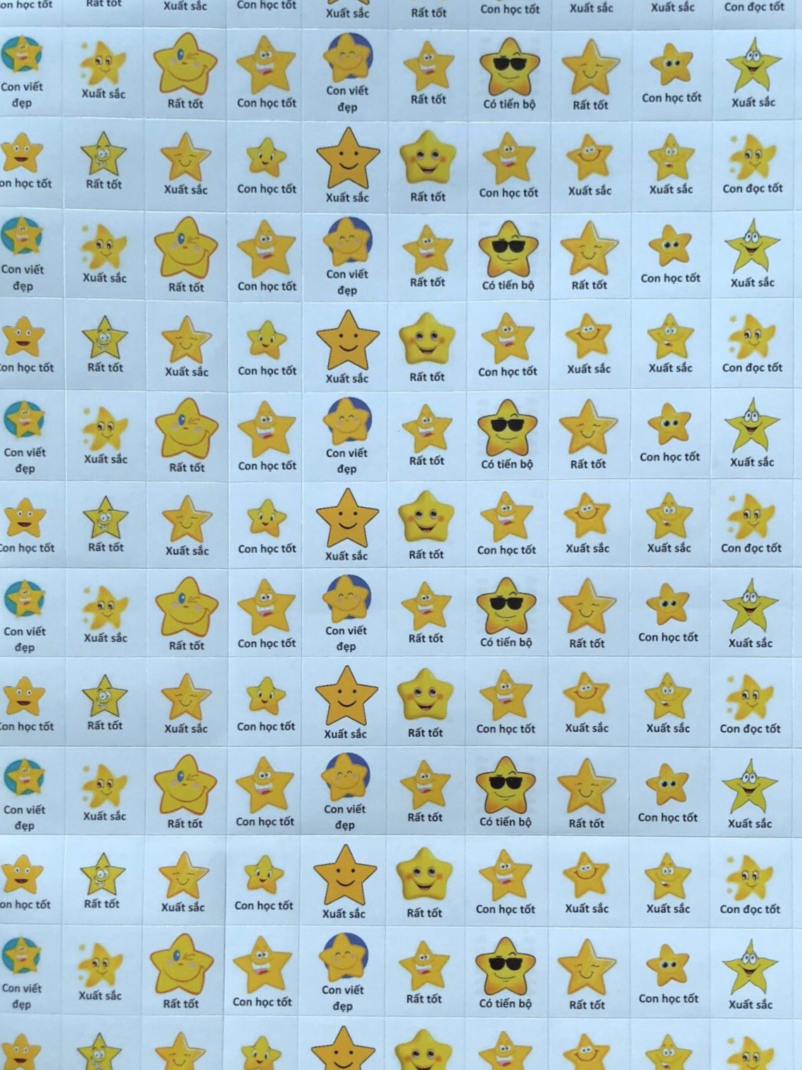 Sticker "con học tốt - xuất sắc - sao vàng" - sticker khen thưởng học sinh