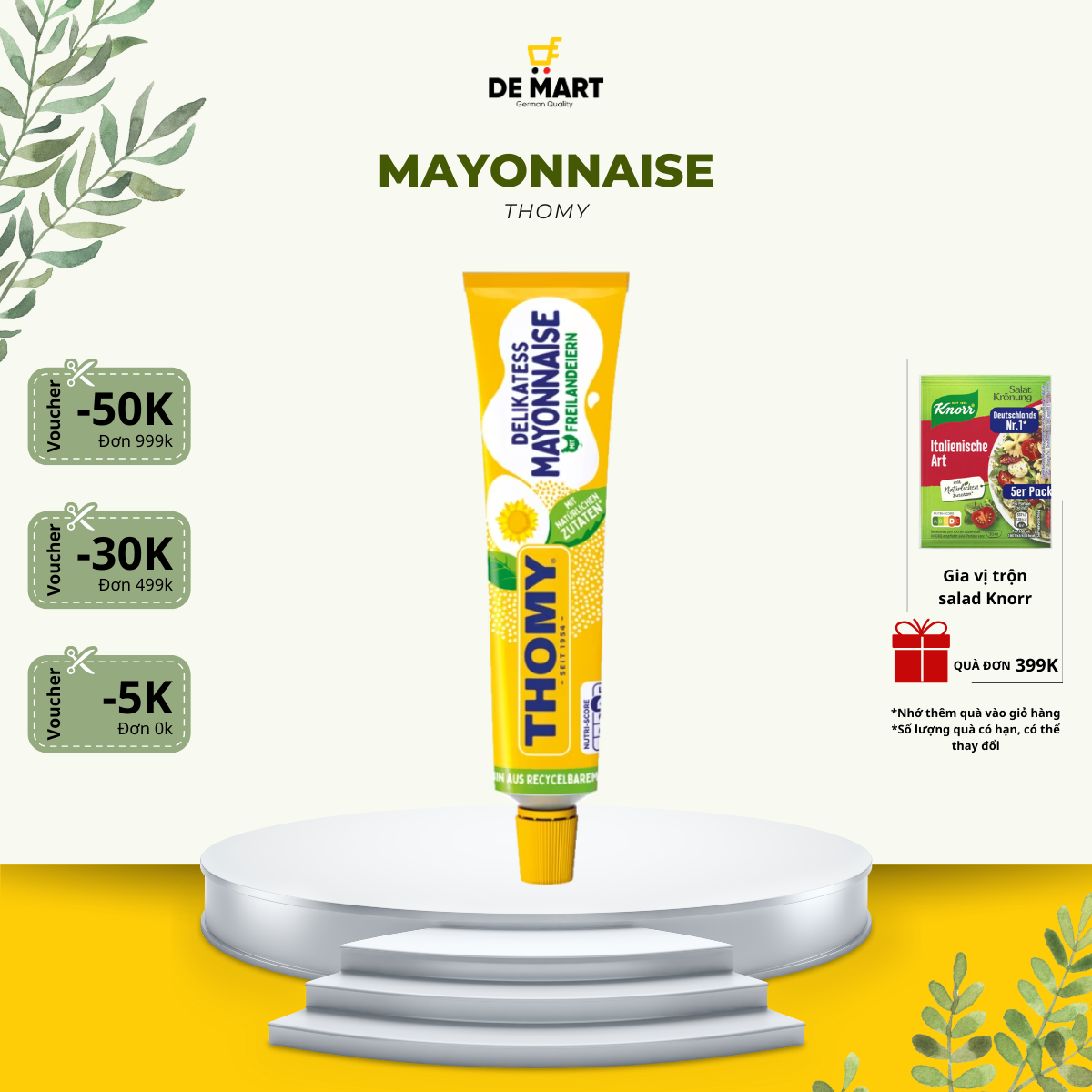 [Nội địa Đức] Mayonnaise dầu hướng dương chấm khoai tây, kẹp bánh mì, trộn salad, thơm ngon chuẩn vị, THOMY tuýp 100ml
