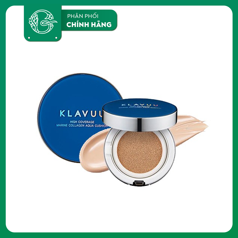 Phấn nước trang điểm KLAVUU Blue Pearlsation High Coverage Marine Collagen Aqua Cushion SPF50+/PA+++ 12gr