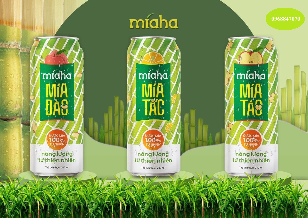 Lon Nước Mía Tự Nhiên MÍAHA dung tích 240ml/Lon, ba vị TẮC / ĐÀO / TÁO