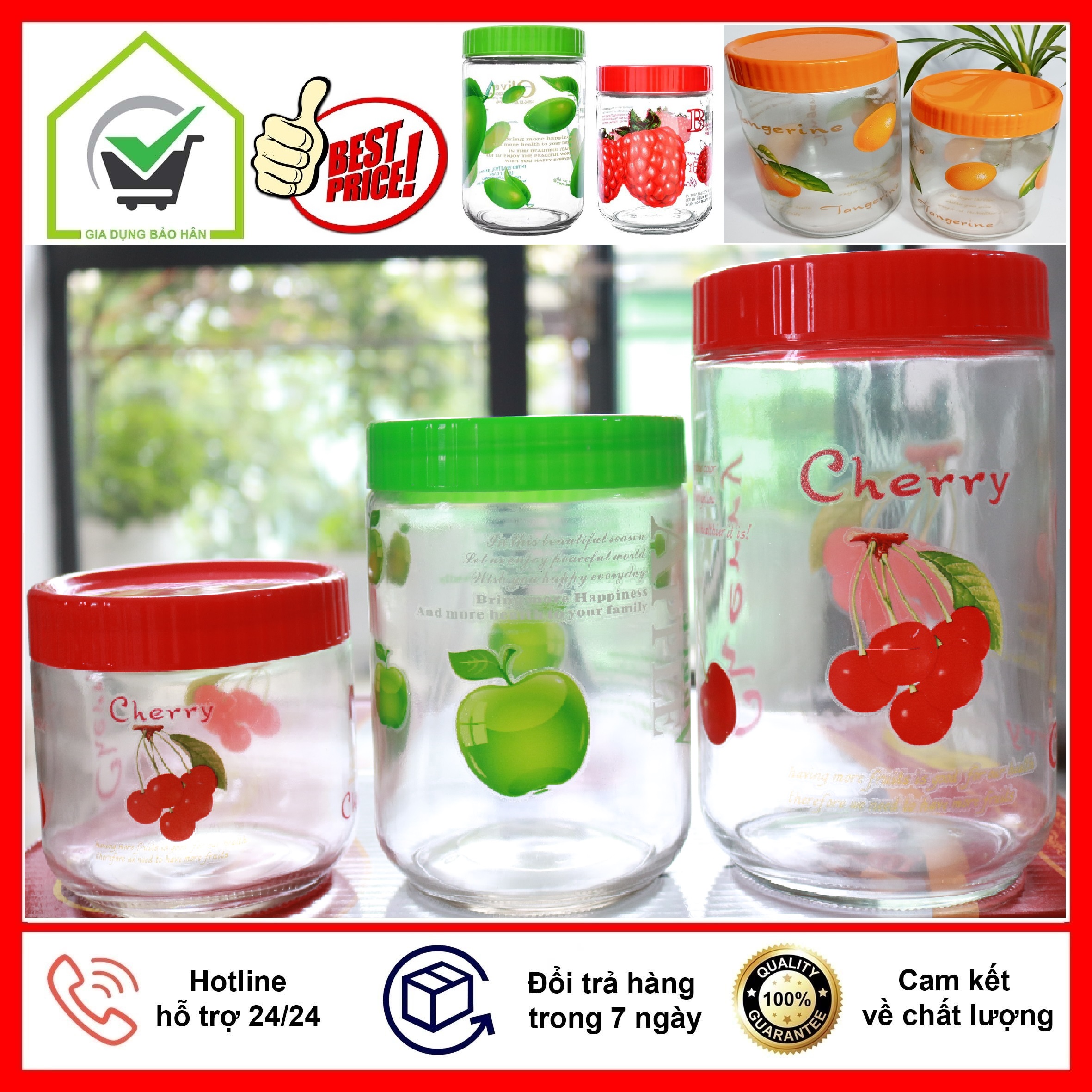 Lọ thủy tinh, hũ thủy tinh đa năng đựng hạt, trà, gia vị dung tích 750ml, 1200ml và 2000ml