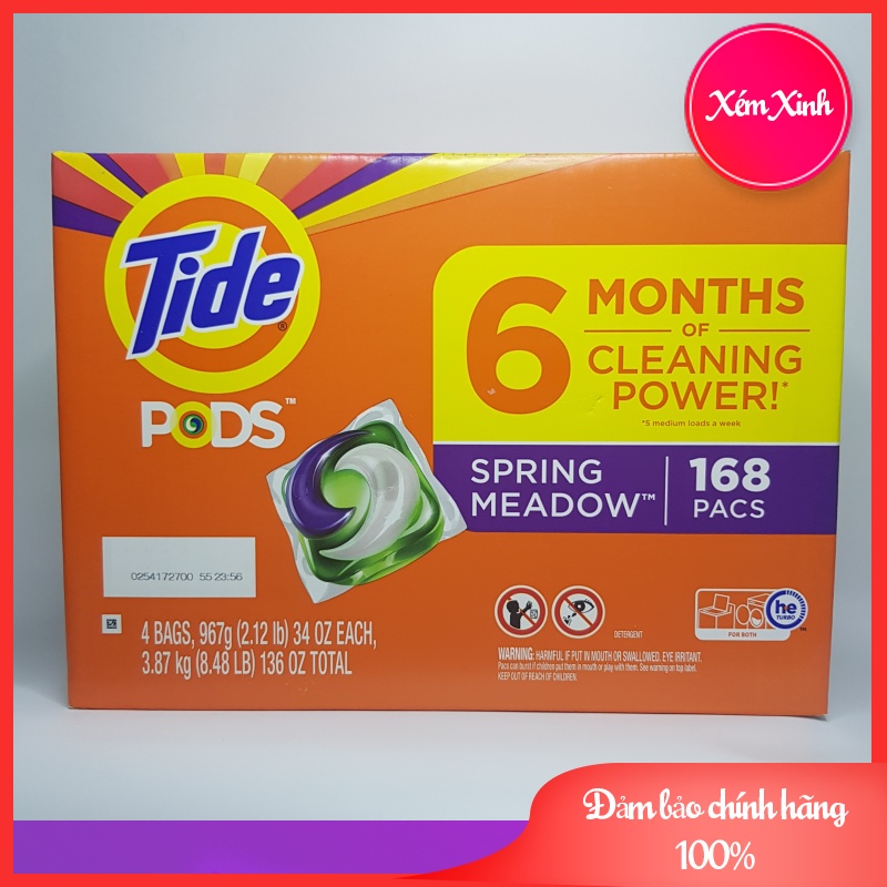 Viên giặt Tide Pods thùng 4 bịch 168 viên xuất xứ Mỹ