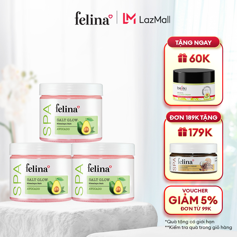 Combo 3 Hộp Muối Tắm Tẩy tế bào chết body Felina 500g/Hộp - Muối hồng Himalaya thanh khiết