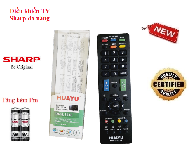 Remote điều khiển tv sharp rm-l1238 đa năng tất cả các dòng tivi sharp lcd/led/smart tv- hàng tốt tặng kèm pin
