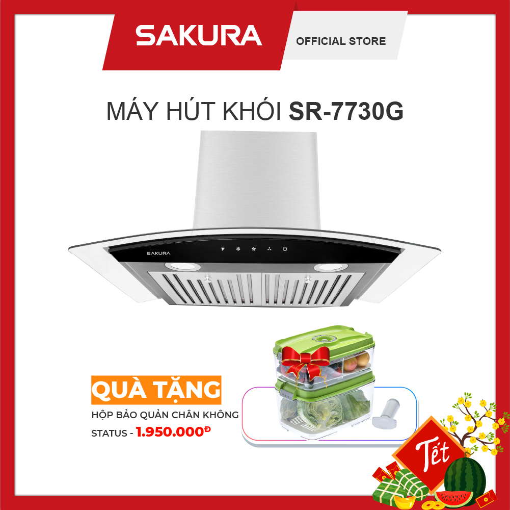 Máy Hút Mùi Kính Cong Cảm Ứng SAKURA SR-7730G Kèm Lọc Than Hoạt Tính - Bảo Hành 24 Tháng