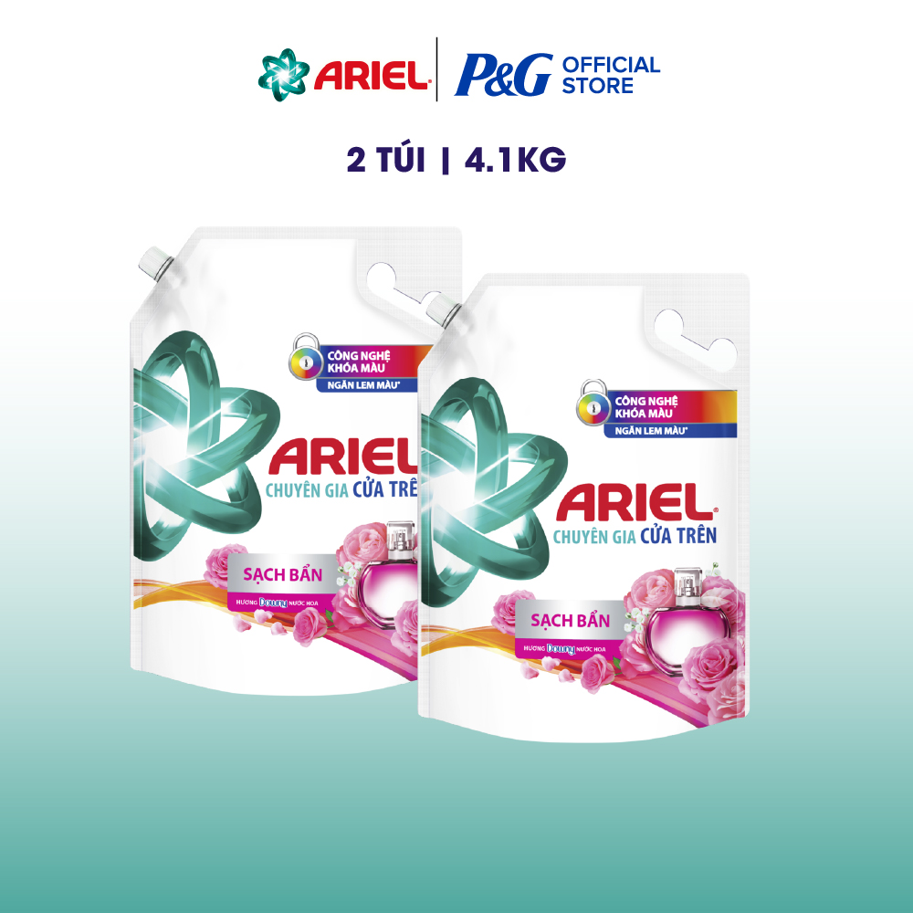 Combo 2 Nước Giặt Cửa Trên ARIEL Ngăn Lem Màu, Quần Áo Siêu Thơm Hương Downy Hương Nước Hoa Túi 4.1KG 1 Túi/ 2 Túi