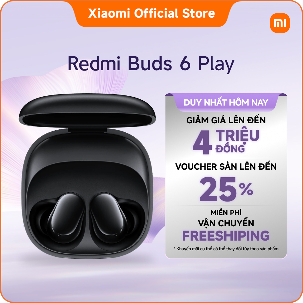 Tai nghe Bluetooth Xiaomi REDMI Buds 6 Play | Thời lượng pin lên tới 36 giờ | Củ loa động 10 mm mang đến âm thanh mạnh mẽ | Giảm tiếng ồn bằng AI cho cuộc gọi rõ ràng