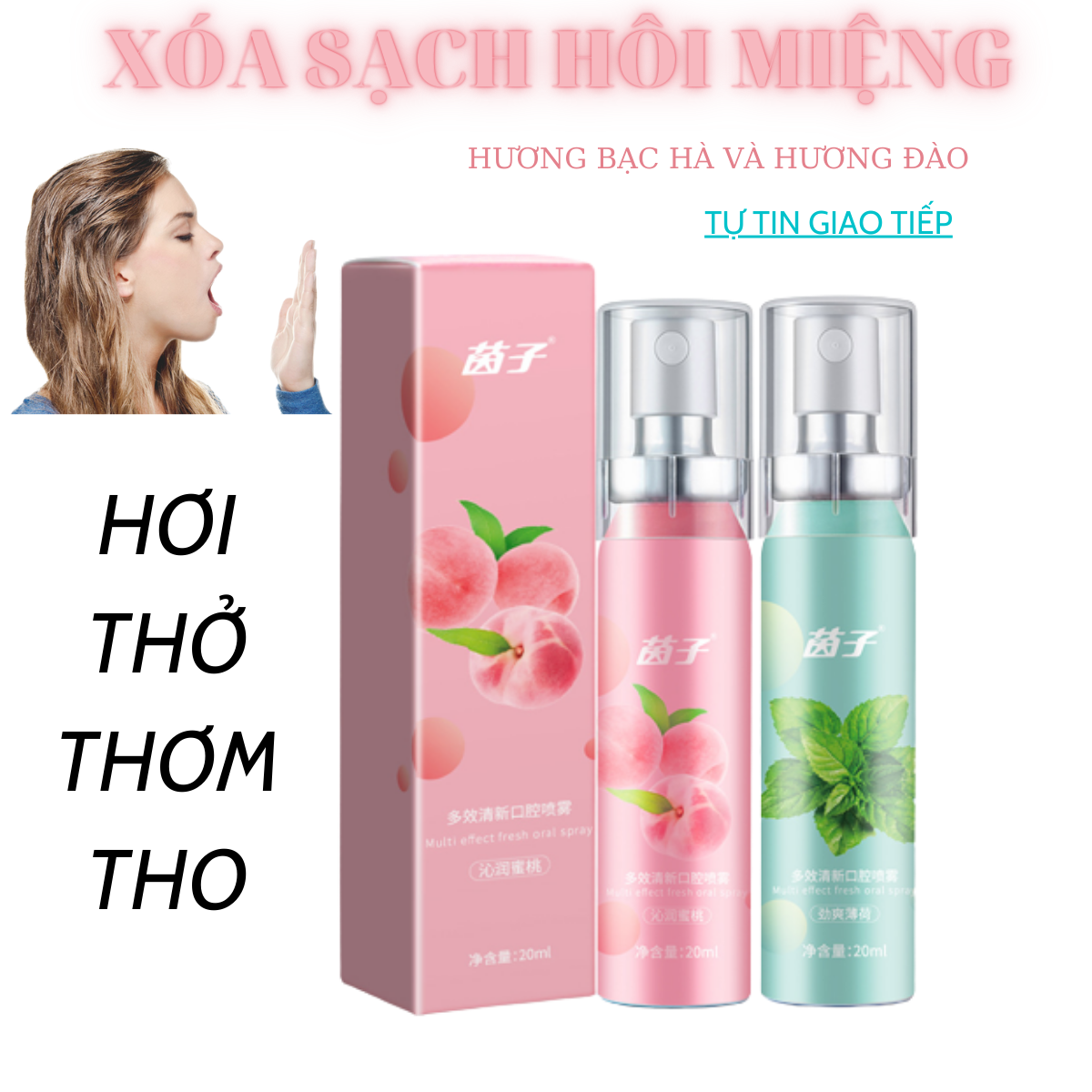 Yinzi xịt kháng khuẩn hơi thở thơm mát hương đào bạc hà giúp hết hôi miệng