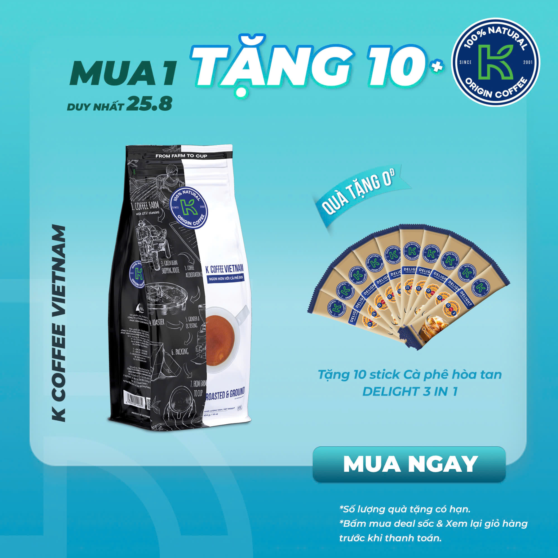 Cà Phê Rang Xay K VietNam Thương Hiệu K Coffee Túi 454g Nguyên Chất Đậm Vị