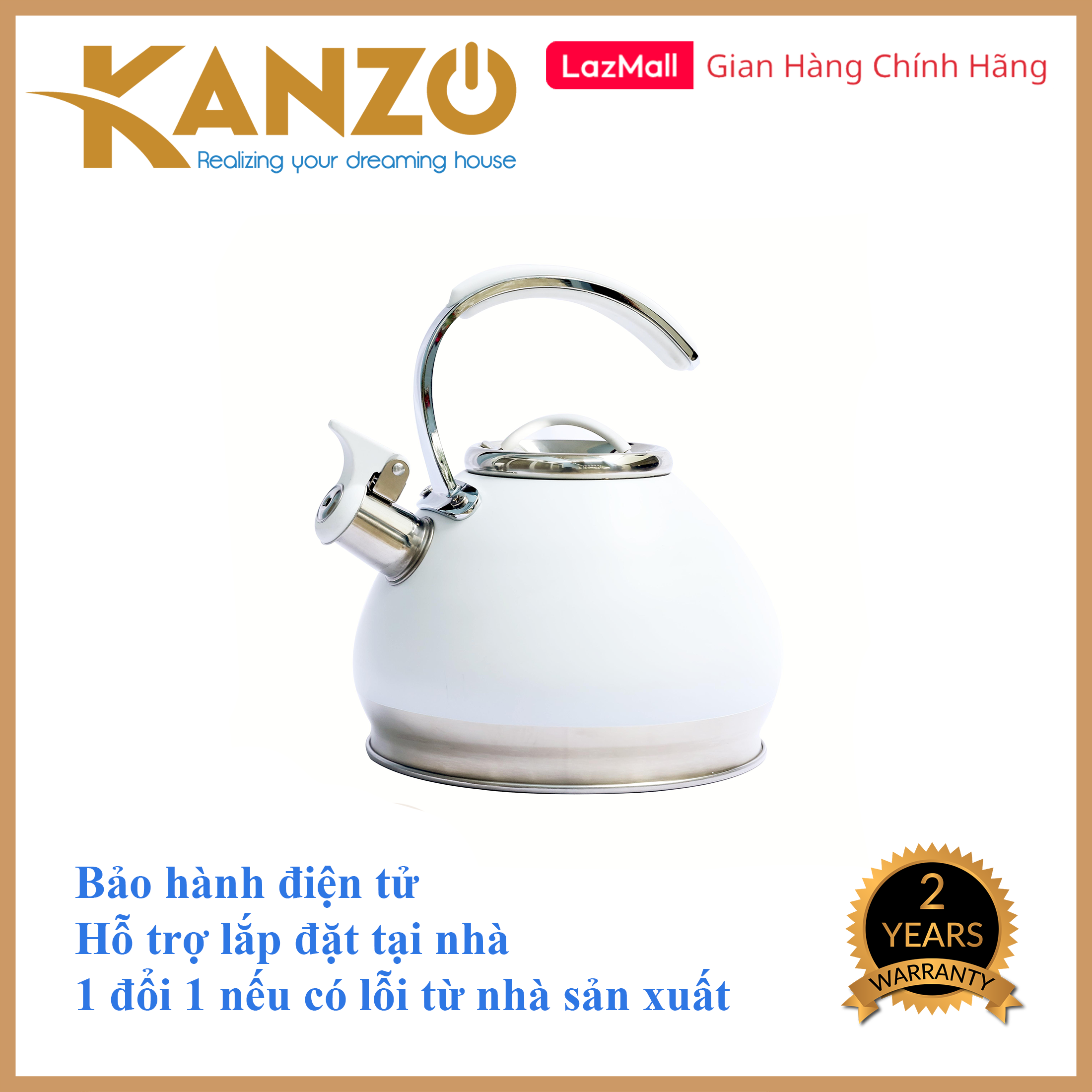 Ấm đun nước bếp từ Kanzo KZ-G88 còi báo [LUXURY] 3.0 L - Inox 304 - Phù hợp cho mọi loại bếp - Chất lượng Đức